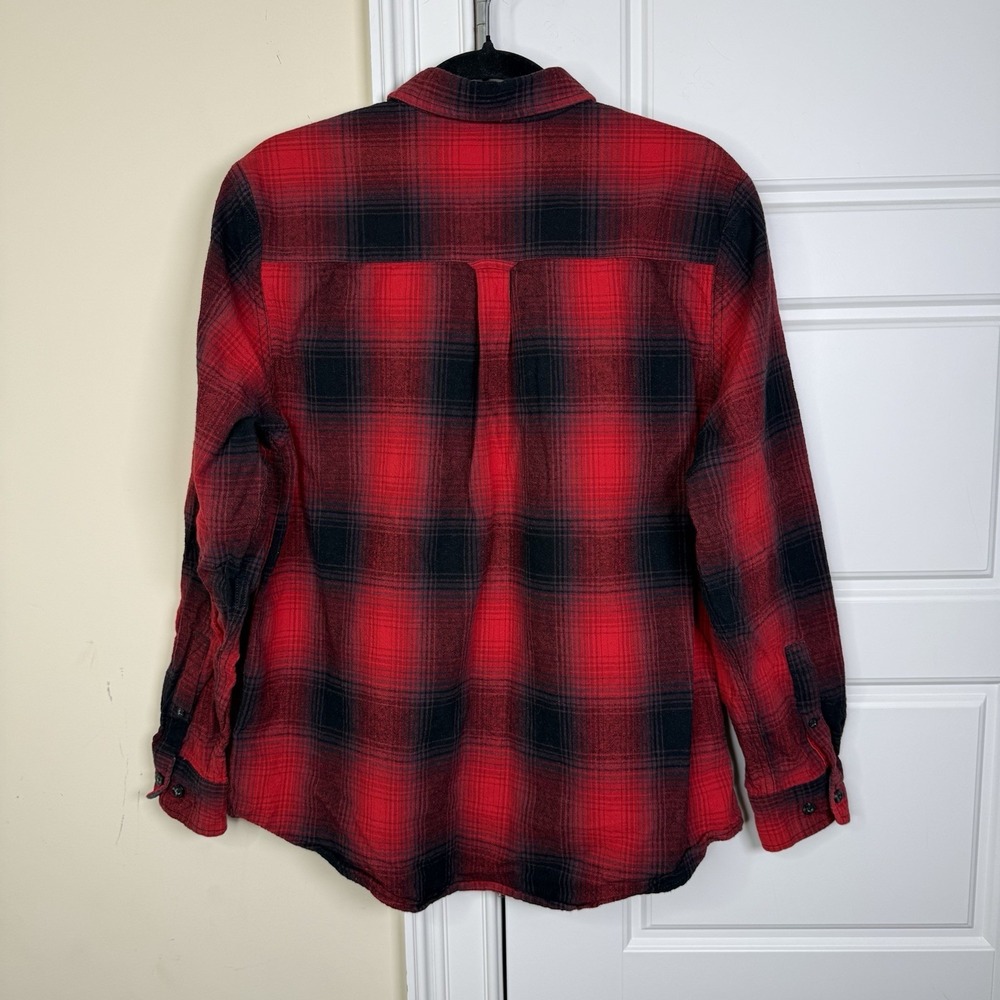 Vintage Woolrich Flannel Shirt Men's Large Red Black Plaid Work Pockets Cotton - Picture 3 of 8
